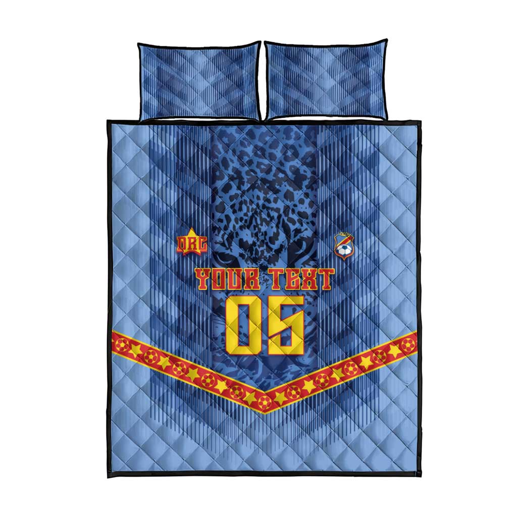 Custom DR Congo Football Quilt Bed Set Leopard Jaguar Tribal Pattern With Flags