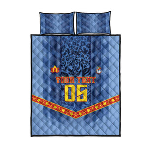 Custom DR Congo Football Quilt Bed Set Leopard Jaguar Tribal Pattern With Flags