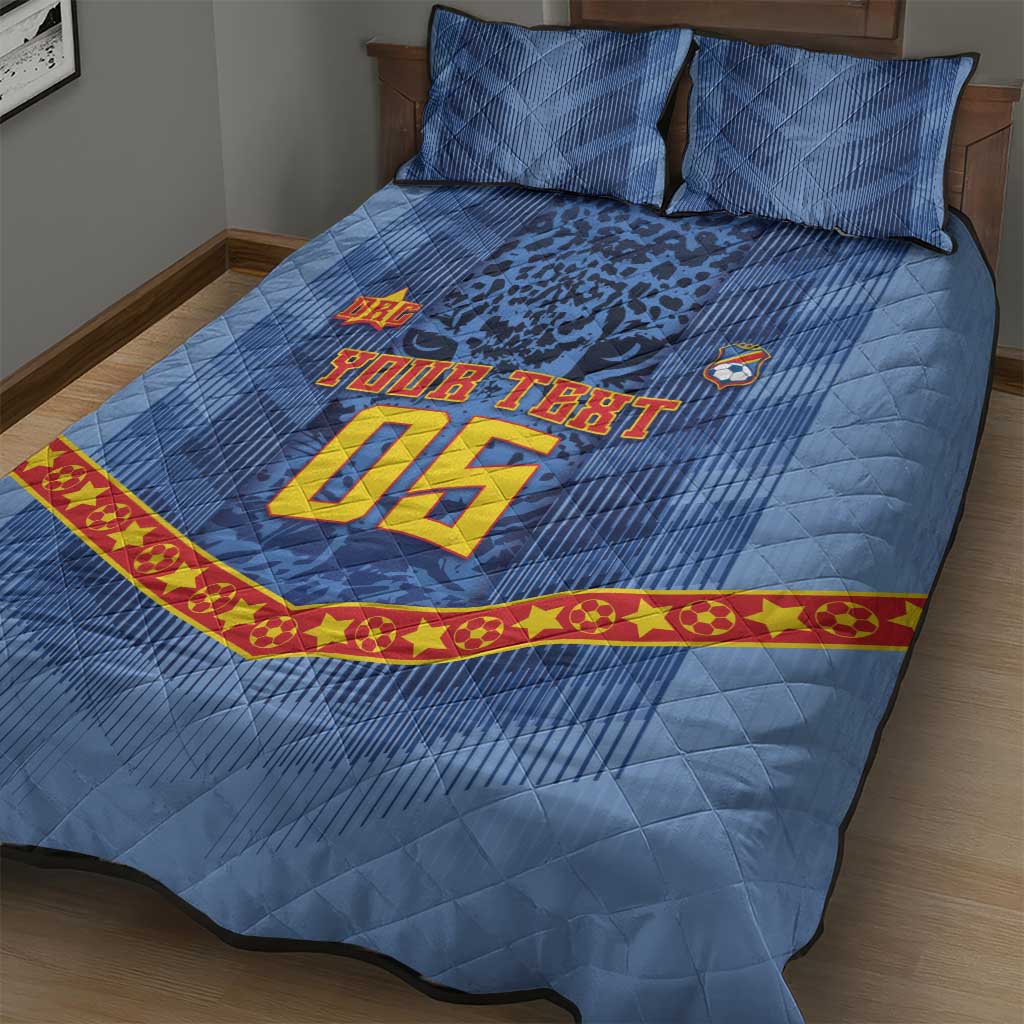 Custom DR Congo Football Quilt Bed Set Leopard Jaguar Tribal Pattern With Flags