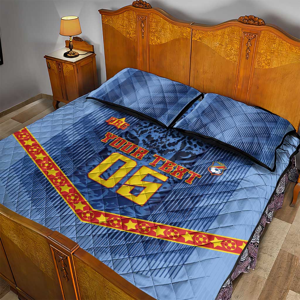Custom DR Congo Football Quilt Bed Set Leopard Jaguar Tribal Pattern With Flags