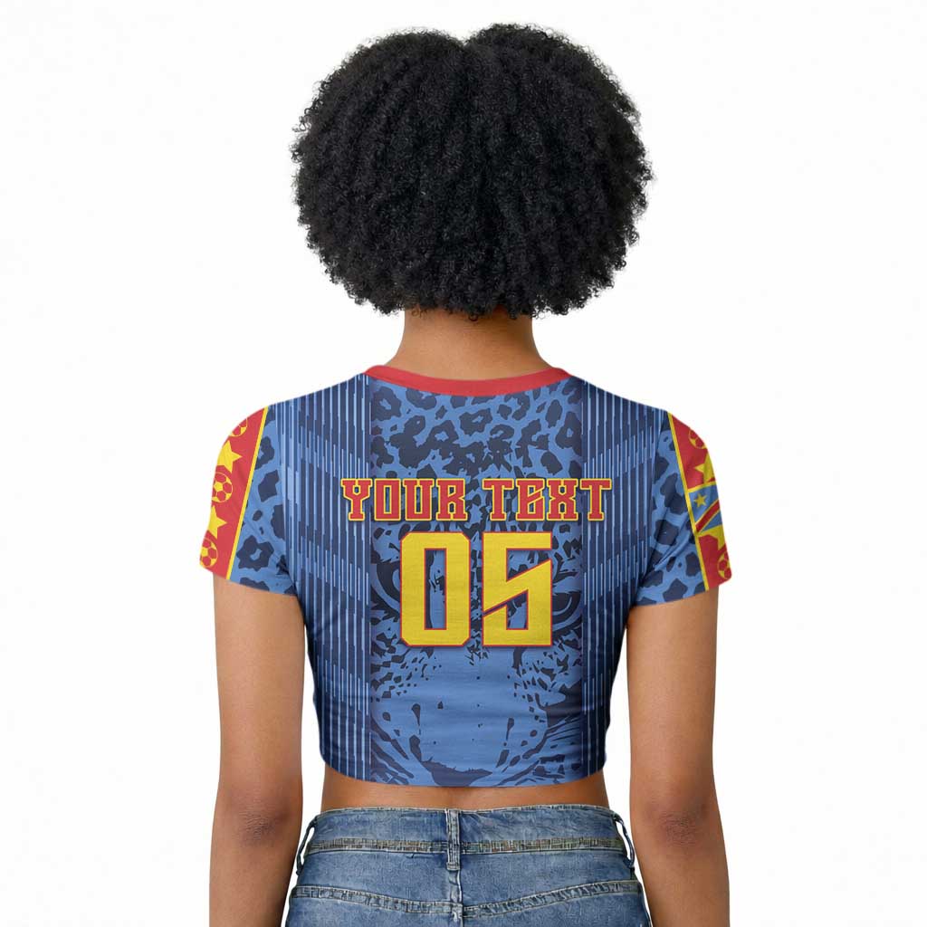 Custom DR Congo Football Raglan Cropped T shirt Leopard Jaguar Tribal Pattern With Flags