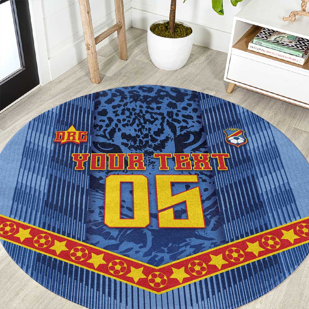 Custom DR Congo Football Round Carpet Leopard Jaguar Tribal Pattern With Flags