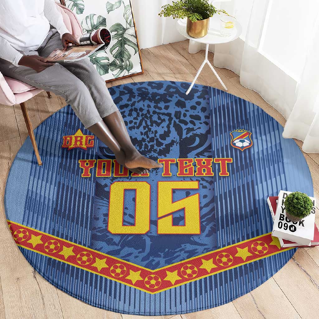 Custom DR Congo Football Round Carpet Leopard Jaguar Tribal Pattern With Flags