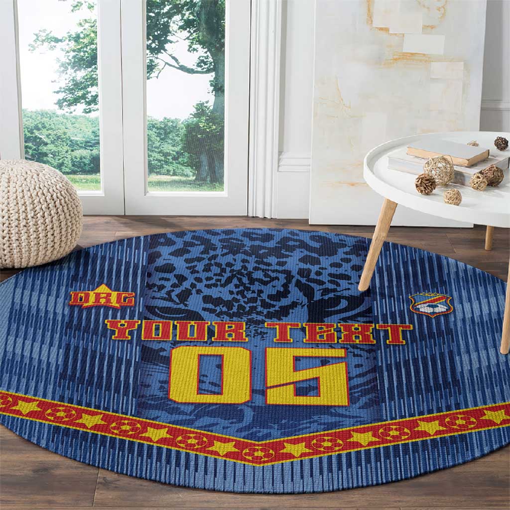 Custom DR Congo Football Round Carpet Leopard Jaguar Tribal Pattern With Flags