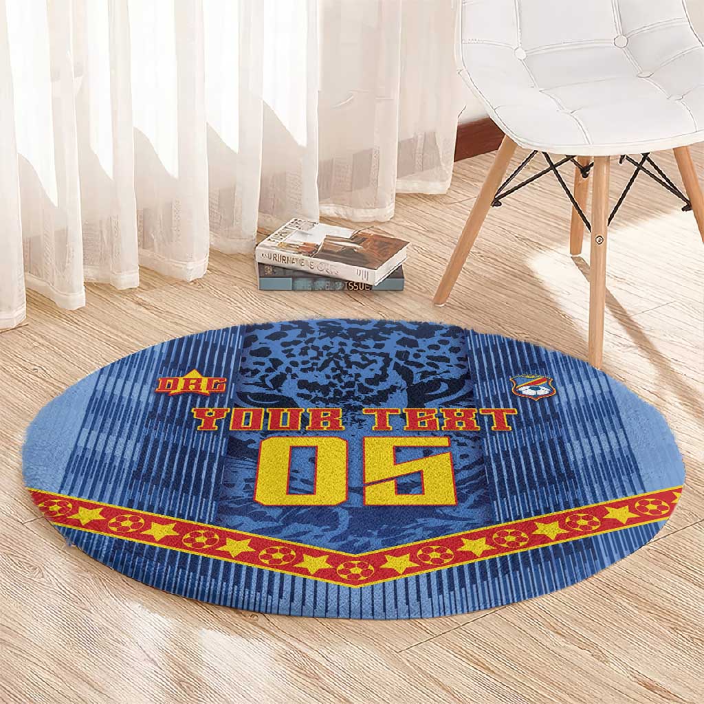 Custom DR Congo Football Round Carpet Leopard Jaguar Tribal Pattern With Flags