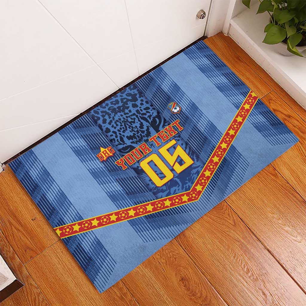 Custom DR Congo Football Rubber Doormat Leopard Jaguar Tribal Pattern With Flags