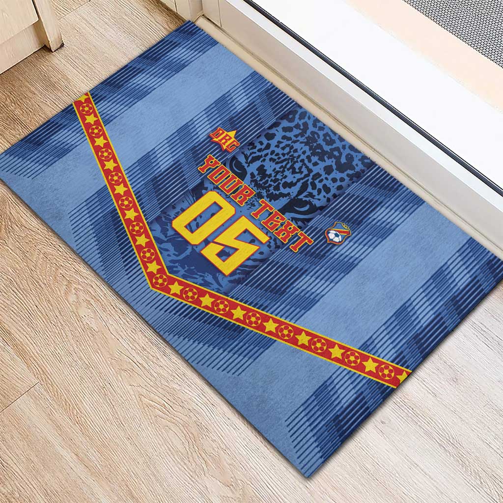 Custom DR Congo Football Rubber Doormat Leopard Jaguar Tribal Pattern With Flags