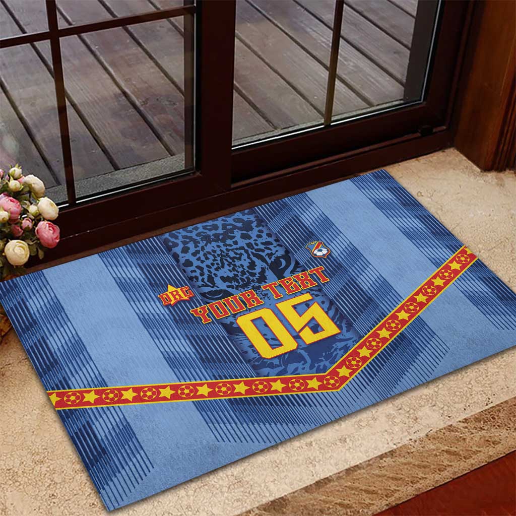Custom DR Congo Football Rubber Doormat Leopard Jaguar Tribal Pattern With Flags