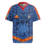 Custom DR Congo Football Rugby Jersey Leopard Jaguar Tribal Pattern With Flags