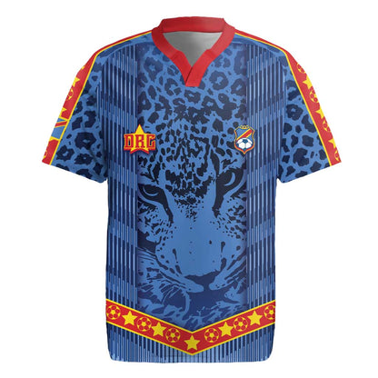 Custom DR Congo Football Rugby Jersey Leopard Jaguar Tribal Pattern With Flags