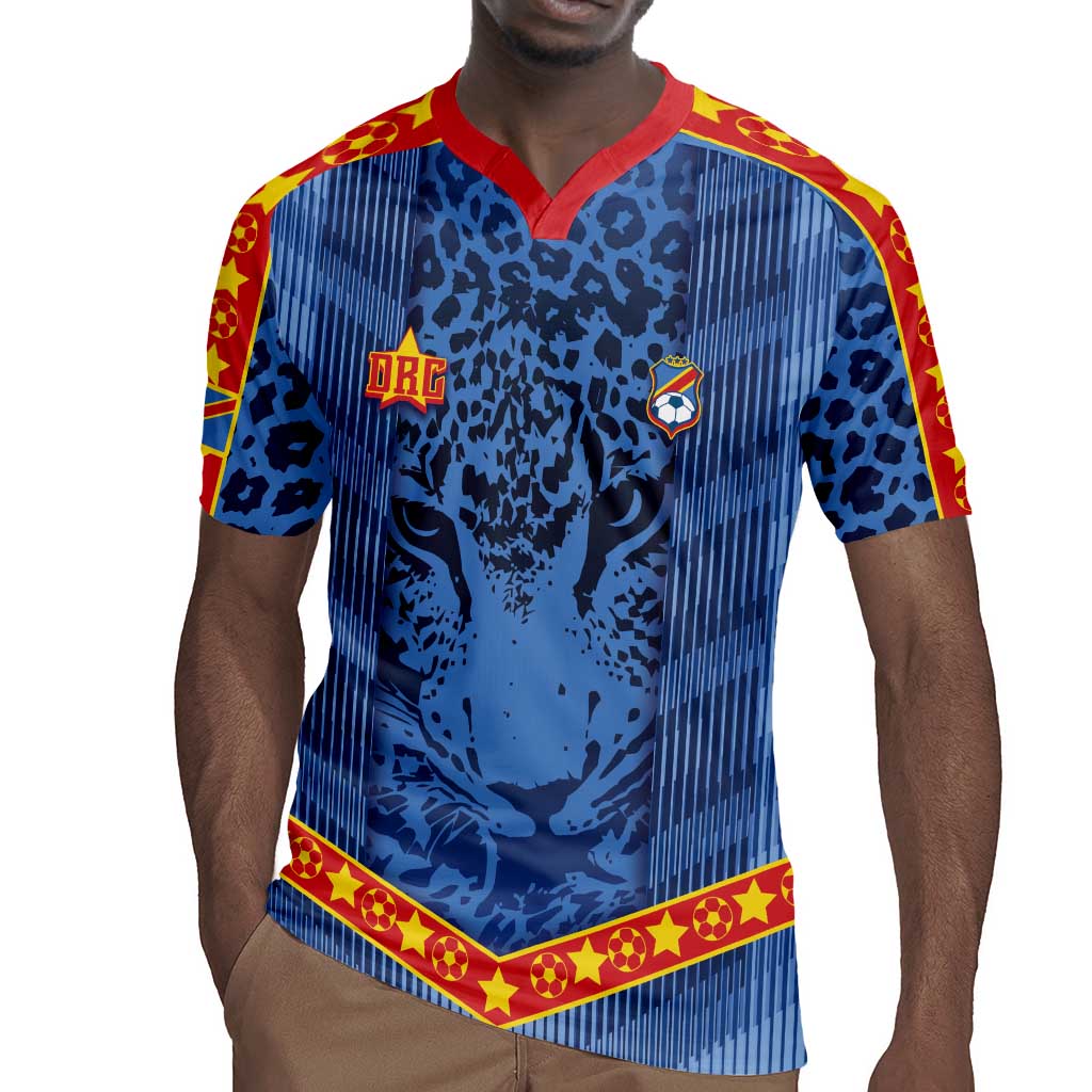 Custom DR Congo Football Rugby Jersey Leopard Jaguar Tribal Pattern With Flags