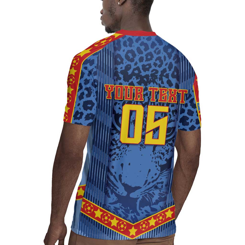 Custom DR Congo Football Rugby Jersey Leopard Jaguar Tribal Pattern With Flags