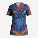 Custom DR Congo Football Scrub Top Leopard Jaguar Tribal Pattern With Flags