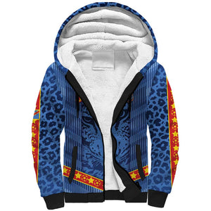 Custom DR Congo Football Sherpa Hoodie Leopard Jaguar Tribal Pattern With Flags
