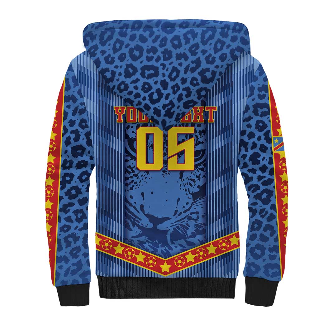 Custom DR Congo Football Sherpa Hoodie Leopard Jaguar Tribal Pattern With Flags
