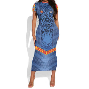 Custom DR Congo Football Short Sleeve Bodycon Dress Leopard Jaguar Tribal Pattern With Flags