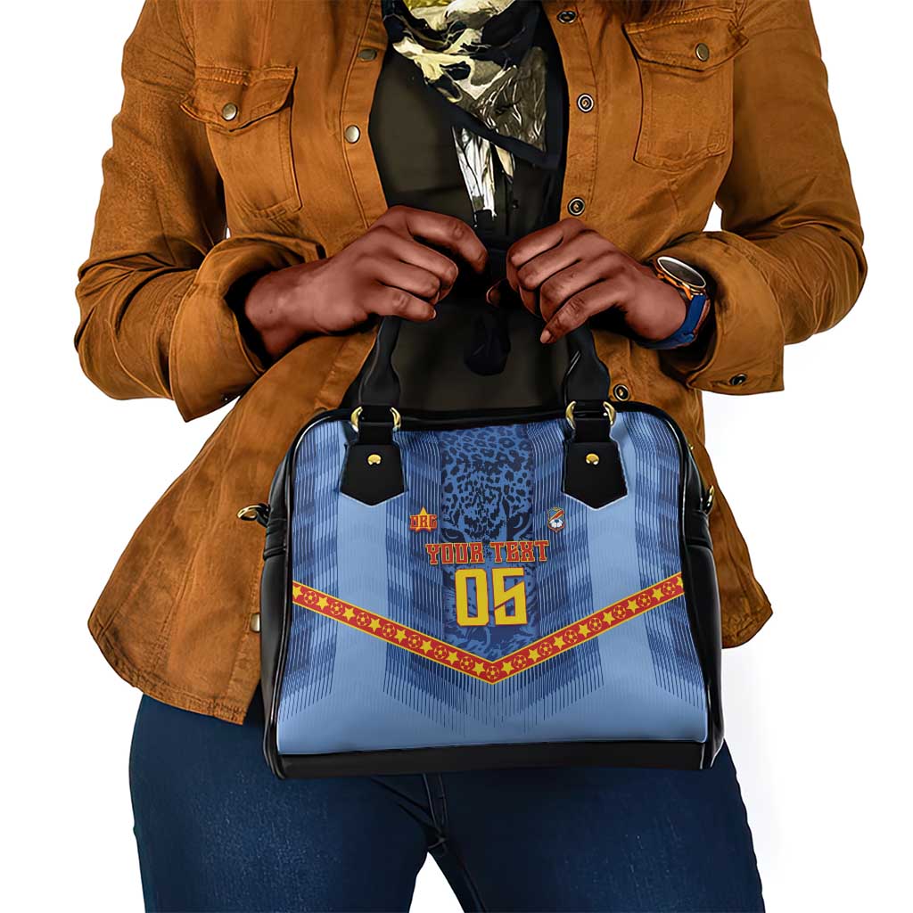 Custom DR Congo Football Shoulder Handbag Leopard Jaguar Tribal Pattern With Flags
