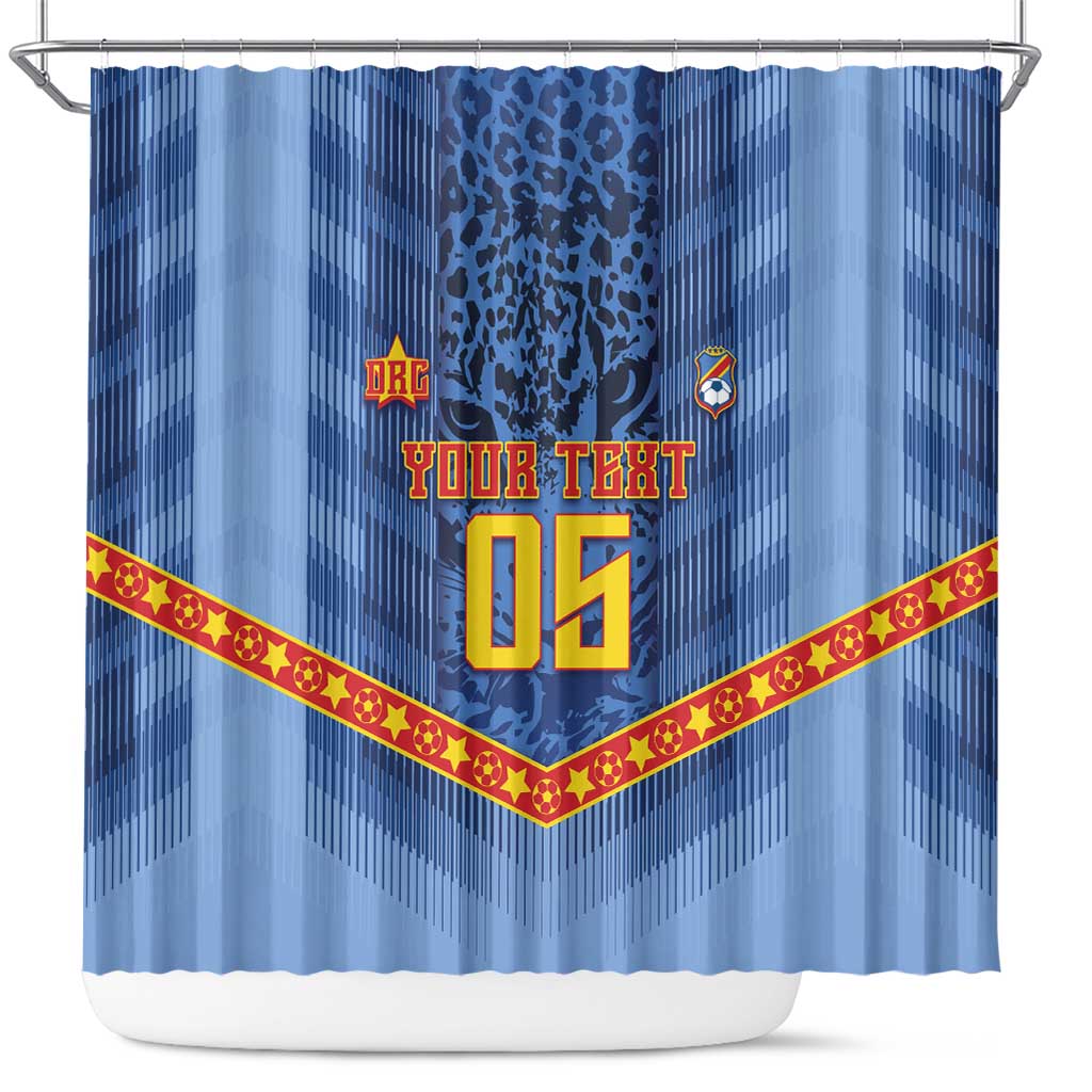 Custom DR Congo Football Shower Curtain Leopard Jaguar Tribal Pattern With Flags