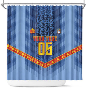 Custom DR Congo Football Shower Curtain Leopard Jaguar Tribal Pattern With Flags