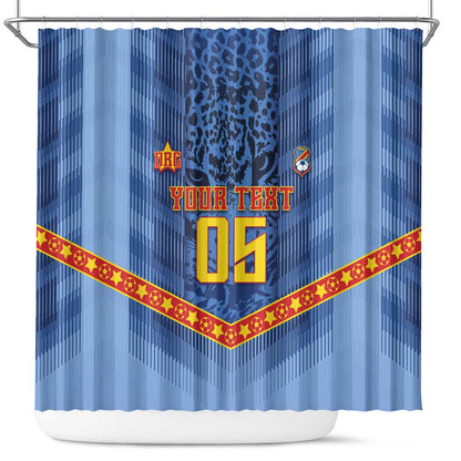 Custom DR Congo Football Shower Curtain Leopard Jaguar Tribal Pattern With Flags
