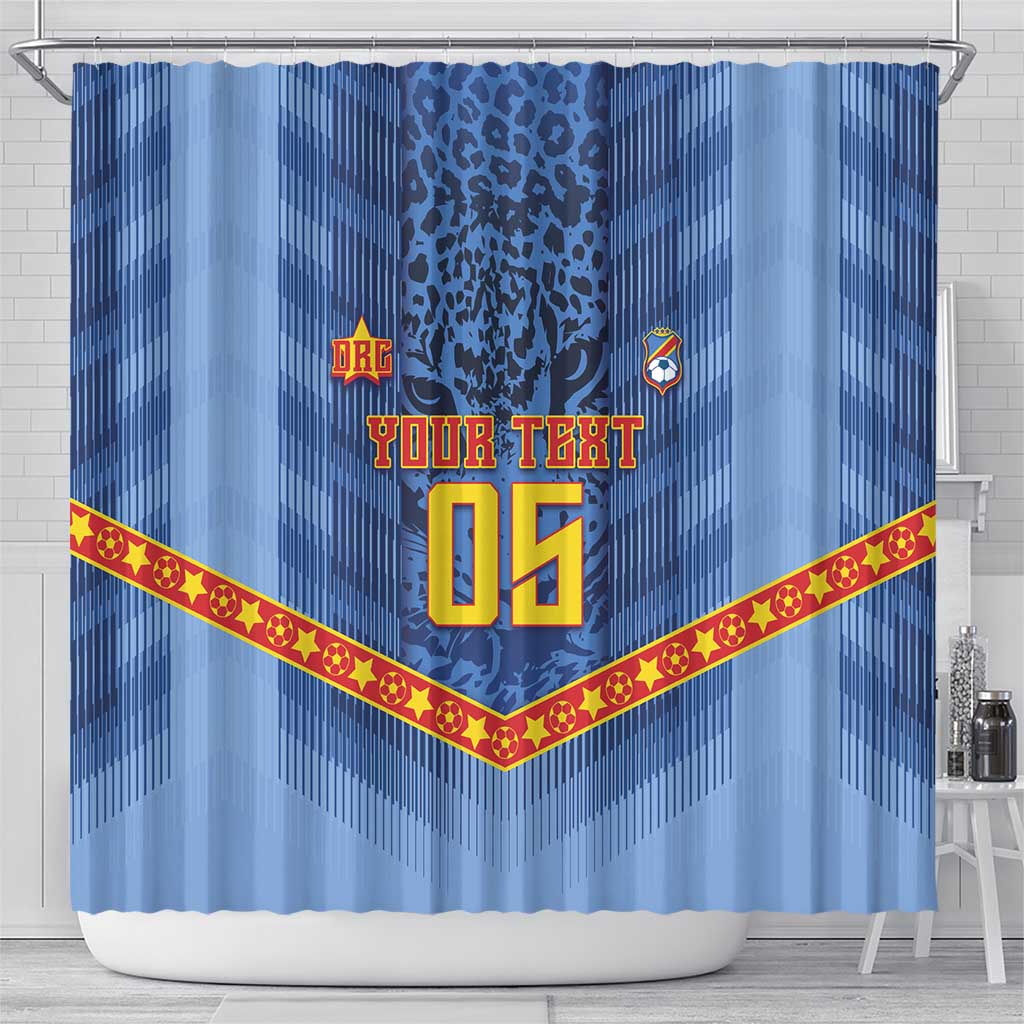 Custom DR Congo Football Shower Curtain Leopard Jaguar Tribal Pattern With Flags