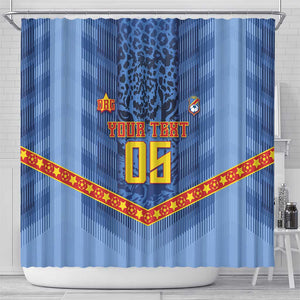 Custom DR Congo Football Shower Curtain Leopard Jaguar Tribal Pattern With Flags