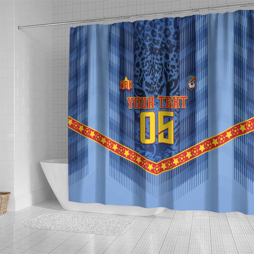 Custom DR Congo Football Shower Curtain Leopard Jaguar Tribal Pattern With Flags