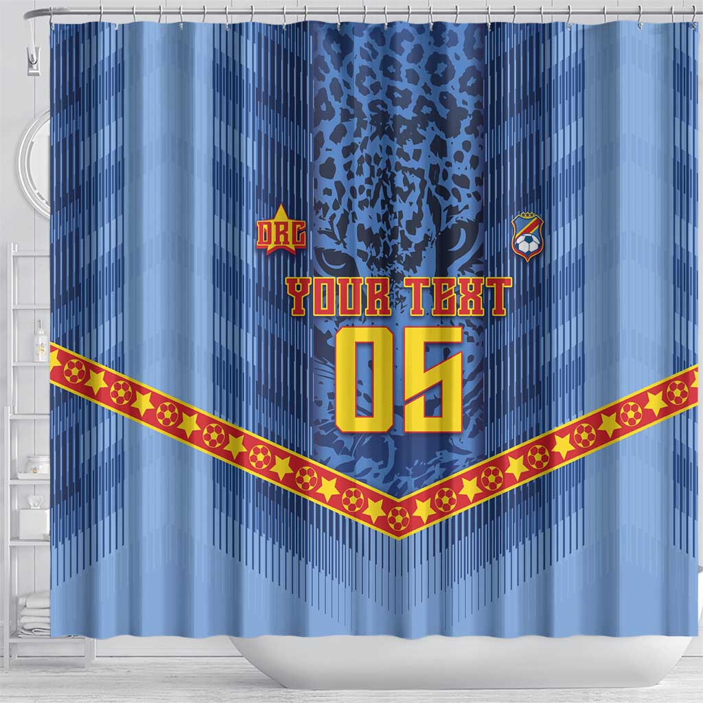 Custom DR Congo Football Shower Curtain Leopard Jaguar Tribal Pattern With Flags