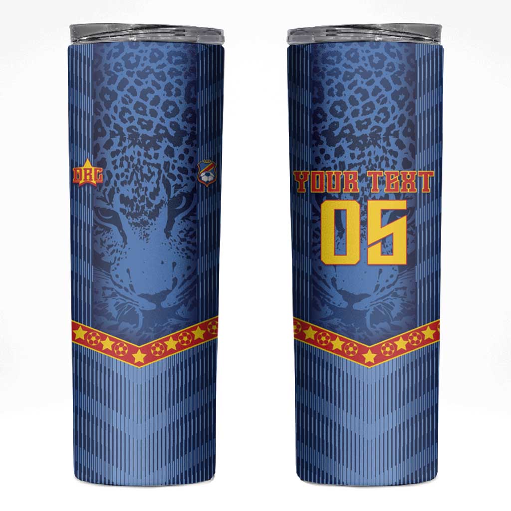 Custom DR Congo Football Skinny Tumbler Leopard Jaguar Tribal Pattern With Flags