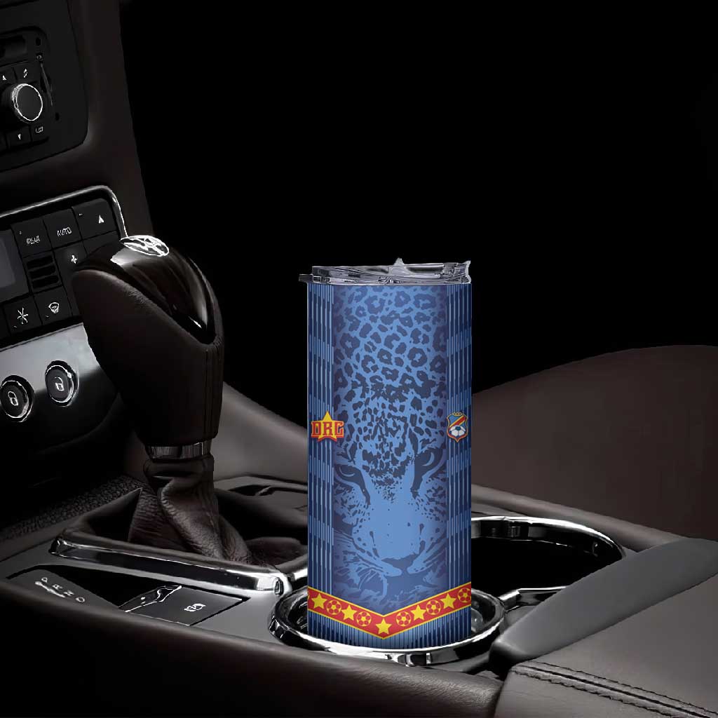 Custom DR Congo Football Skinny Tumbler Leopard Jaguar Tribal Pattern With Flags