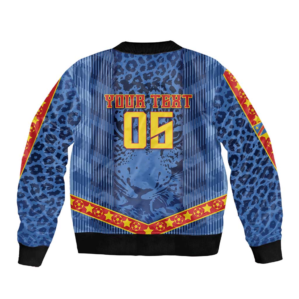 Custom DR Congo Football Sleeve Zip Bomber Jacket Leopard Jaguar Tribal Pattern With Flags