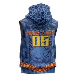 Custom DR Congo Football Sleeveless Hoodie Leopard Jaguar Tribal Pattern With Flags