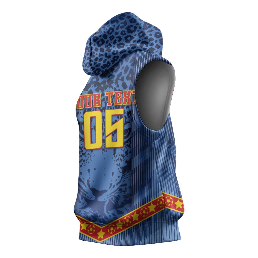 Custom DR Congo Football Sleeveless Hoodie Leopard Jaguar Tribal Pattern With Flags