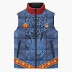 Custom DR Congo Football Sleeveless Puffer Jacket Leopard Jaguar Tribal Pattern With Flags