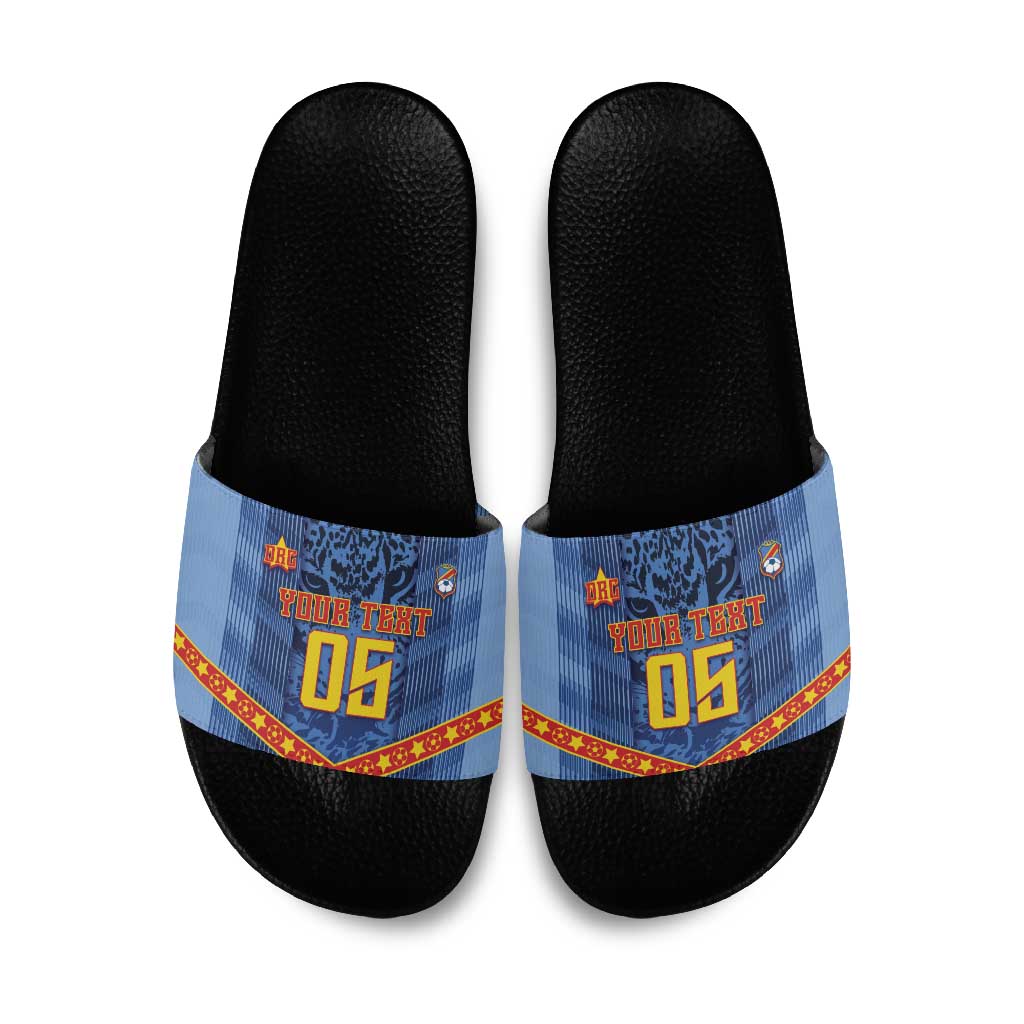 Custom DR Congo Football Slide Sandals Leopard Jaguar Tribal Pattern With Flags