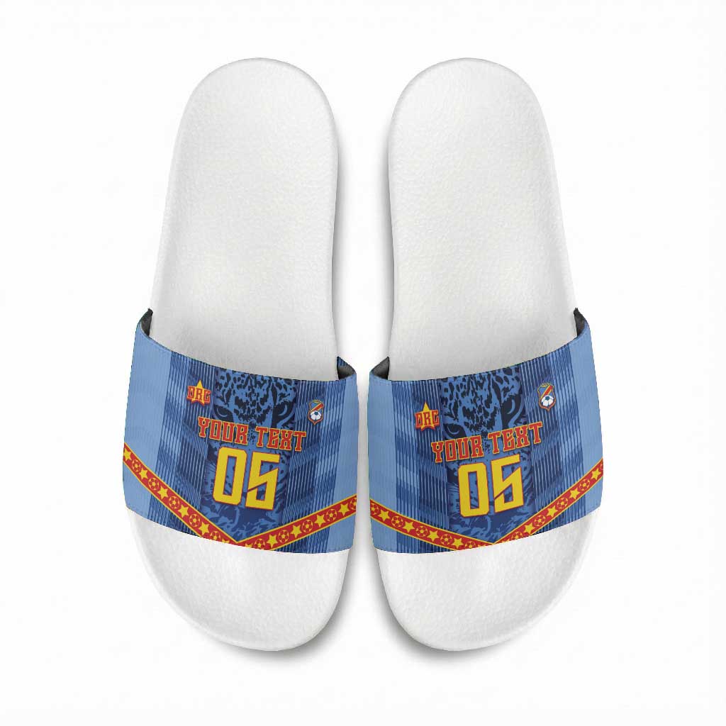 Custom DR Congo Football Slide Sandals Leopard Jaguar Tribal Pattern With Flags
