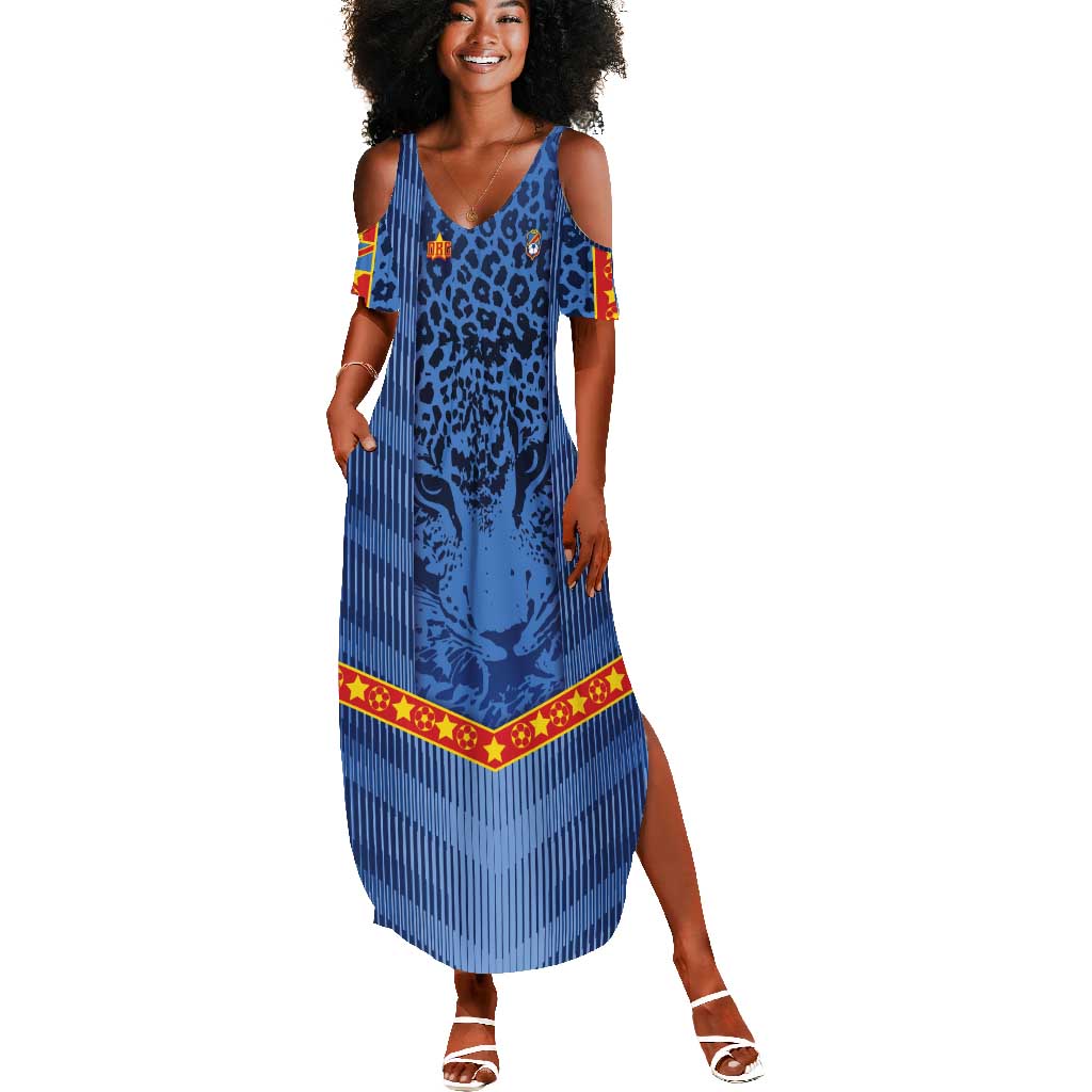 Custom DR Congo Football Summer Maxi Dress Leopard Jaguar Tribal Pattern With Flags