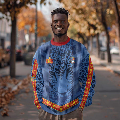 Custom DR Congo Football Sweatshirt Leopard Jaguar Tribal Pattern With Flags