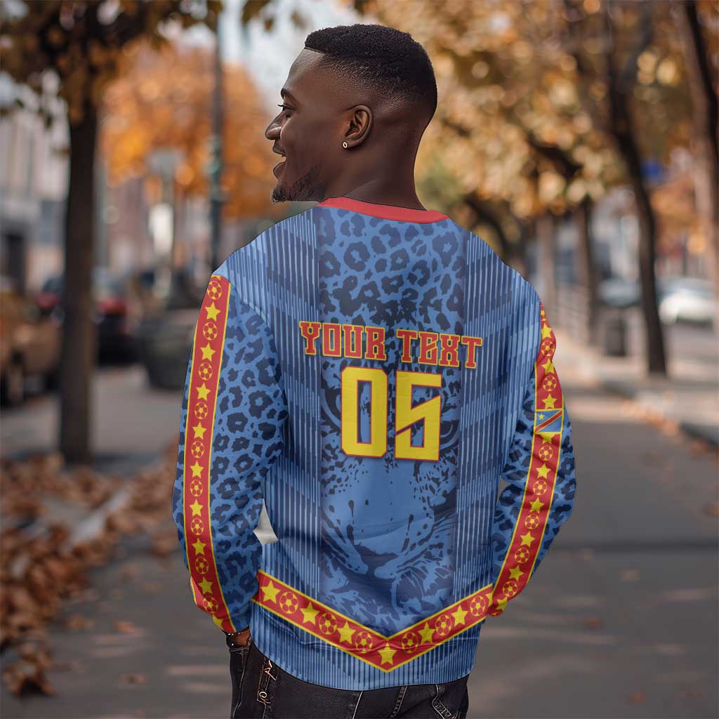 Custom DR Congo Football Sweatshirt Leopard Jaguar Tribal Pattern With Flags