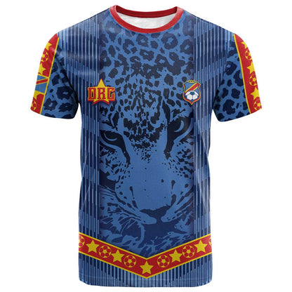 Custom DR Congo Football T shirt Leopard Jaguar Tribal Pattern With Flags
