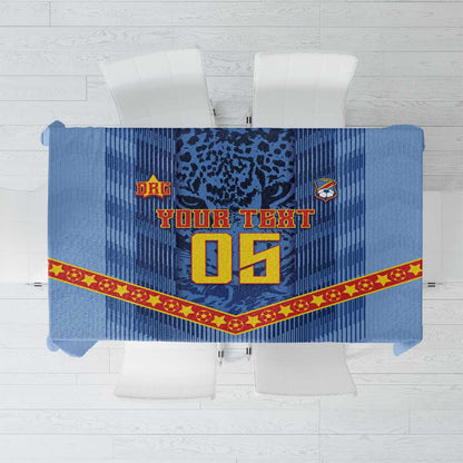 Custom DR Congo Football Tablecloth Leopard Jaguar Tribal Pattern With Flags