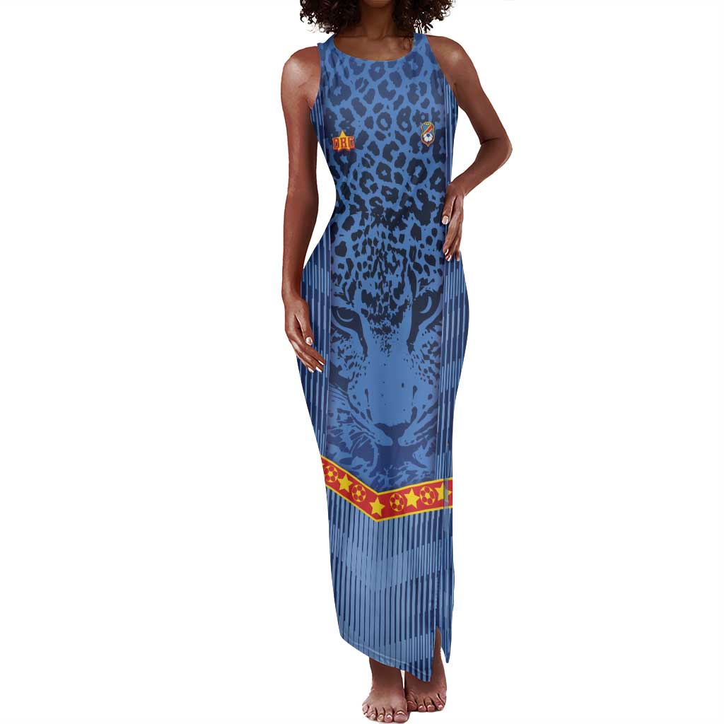 Custom DR Congo Football Tank Maxi Dress Leopard Jaguar Tribal Pattern With Flags