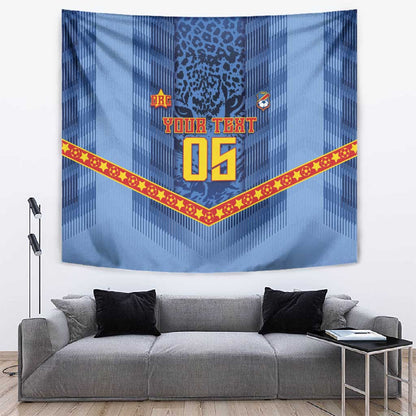 Custom DR Congo Football Tapestry Leopard Jaguar Tribal Pattern With Flags