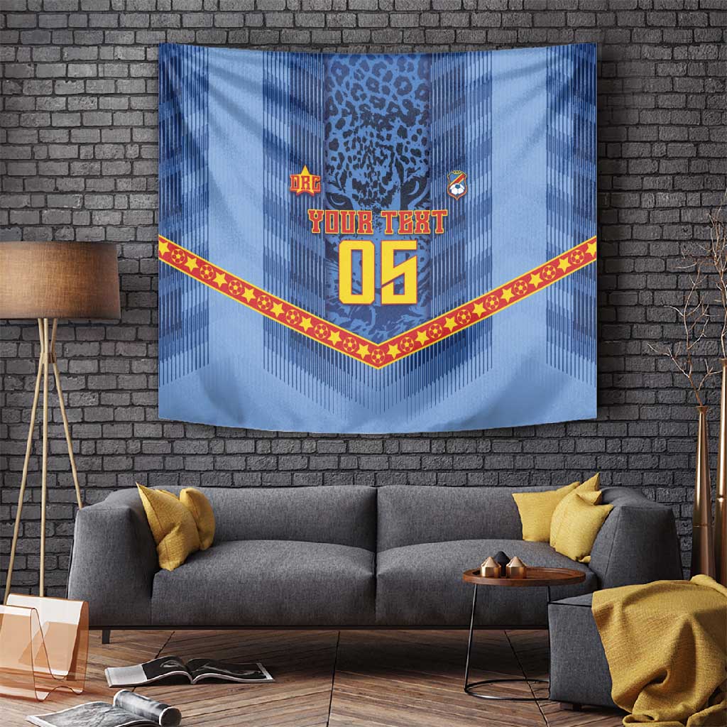 Custom DR Congo Football Tapestry Leopard Jaguar Tribal Pattern With Flags