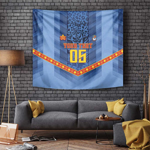 Custom DR Congo Football Tapestry Leopard Jaguar Tribal Pattern With Flags