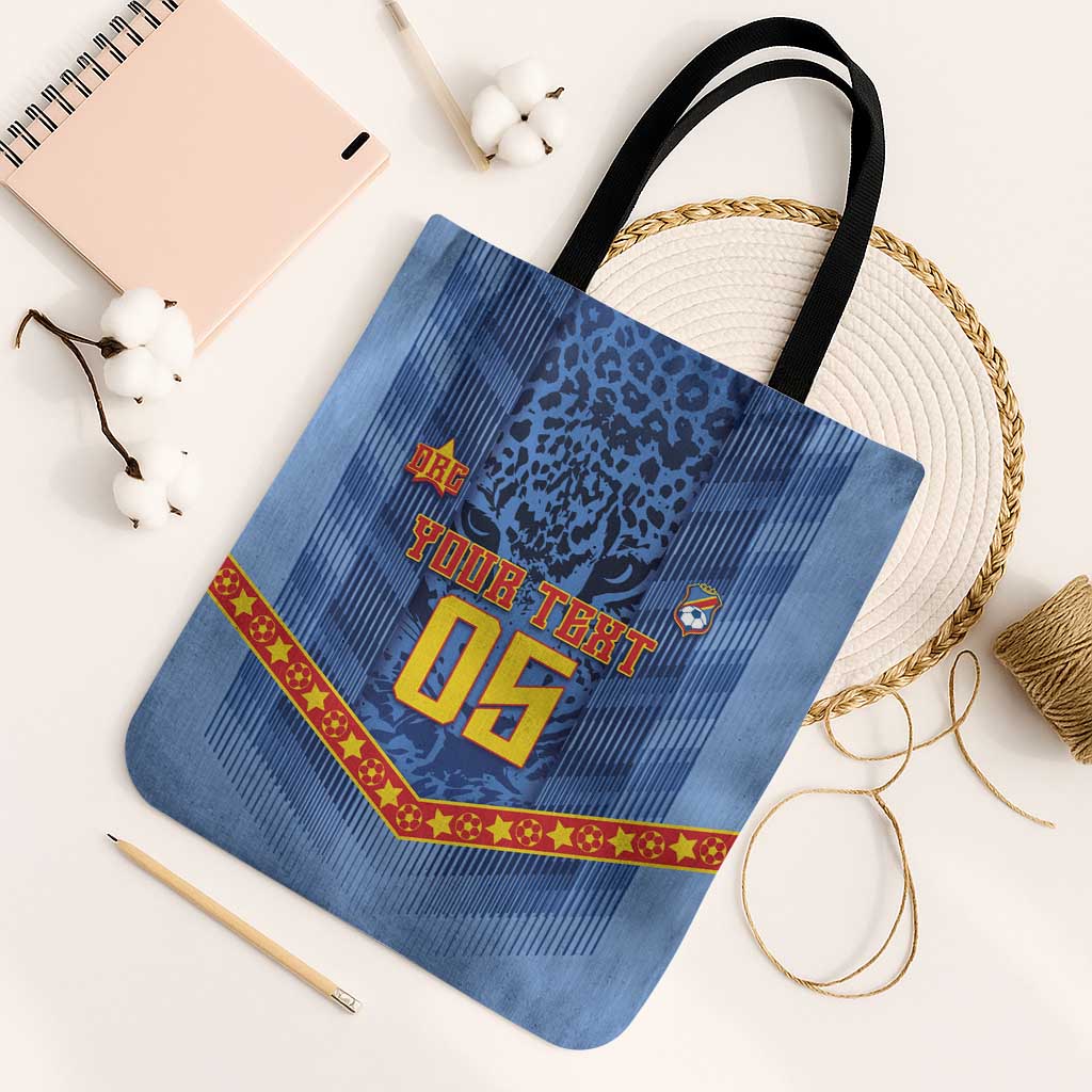 Custom DR Congo Football Tote Bag Leopard Jaguar Tribal Pattern With Flags