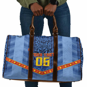 Custom DR Congo Football Travel Bag Leopard Jaguar Tribal Pattern With Flags