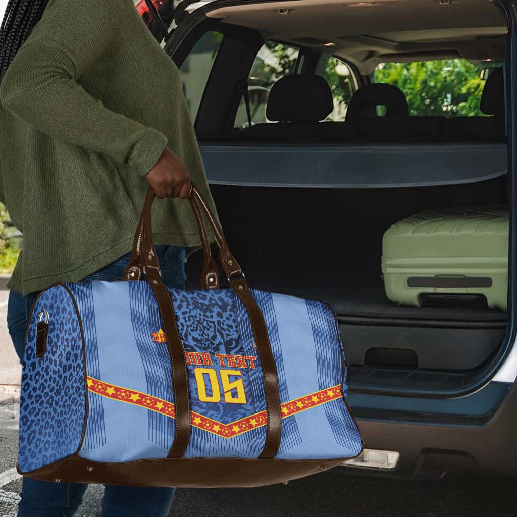 Custom DR Congo Football Travel Bag Leopard Jaguar Tribal Pattern With Flags