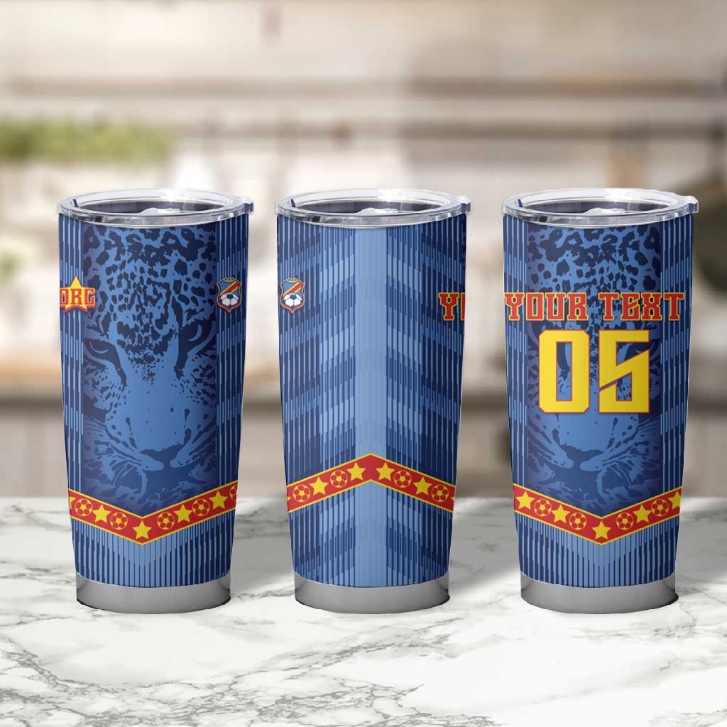 Custom DR Congo Football Tumbler Cup Leopard Jaguar Tribal Pattern With Flags