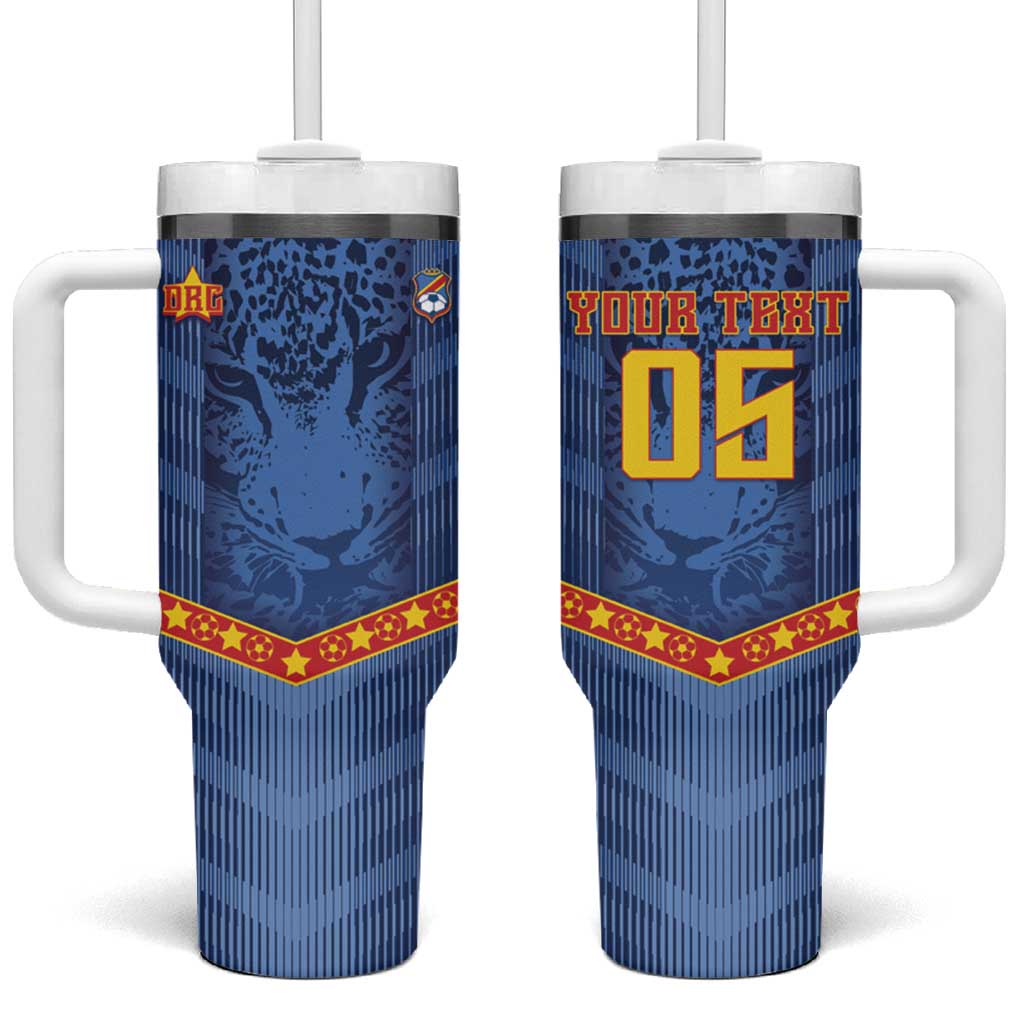 Custom DR Congo Football Tumbler With Handle Leopard Jaguar Tribal Pattern With Flags